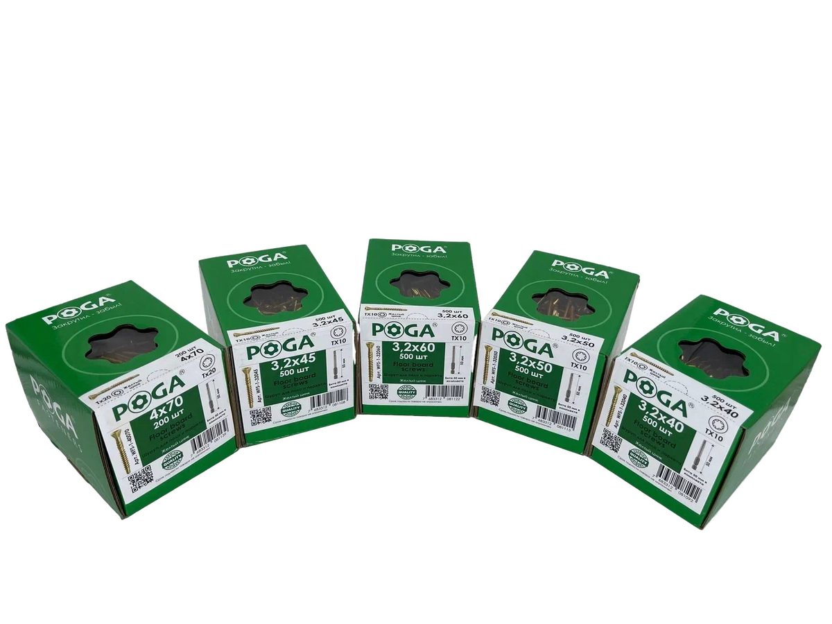 Саморезы для пола и паркета Poga 4x70 желтый цинк (500 шт)