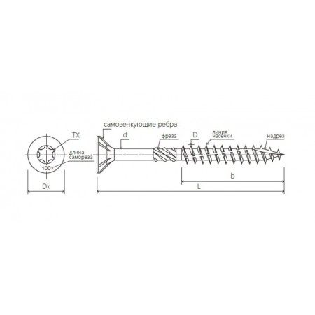 Проф. Саморез по дереву желт. потай Torx 25 5x80 (уп. - 200 шт.) HIMTEXfix